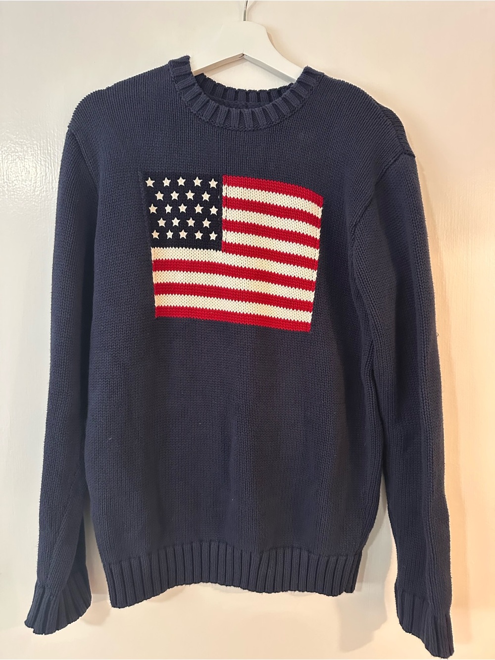 Brandy Melville Navy Crewneck Sweater with American Flag Patch